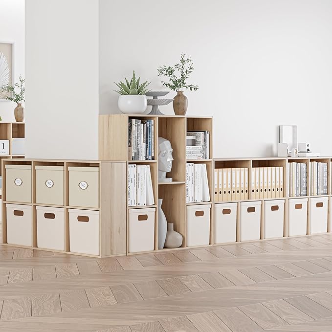 VDNEND Wooden Cube Storage Organizer with Closed Back Panel, 11in Cube Shelf Opening, Bookshelf, Display Shelf,Closet Cabinet for Home and Office (White Oak, 5-Cube 35.98L*9.45W*24.09H)