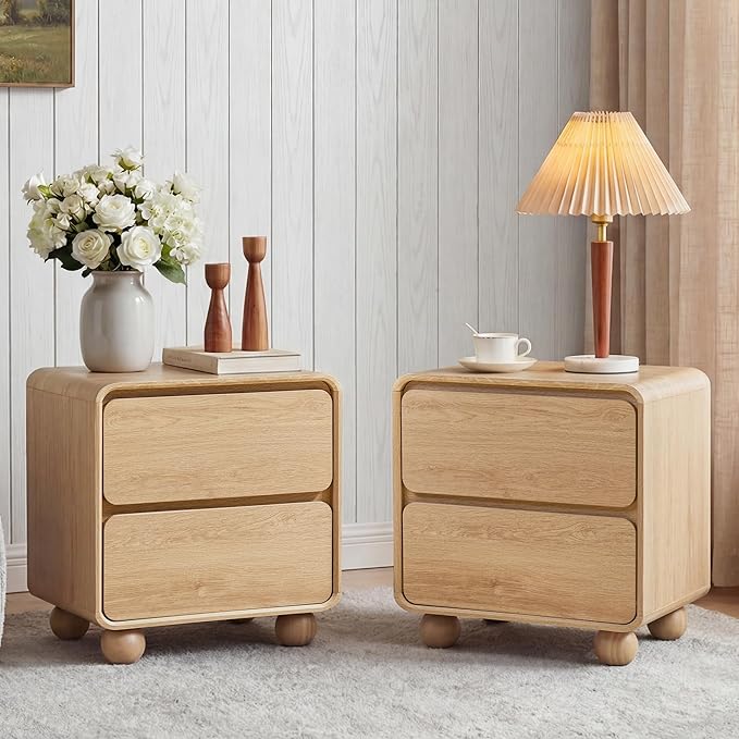 AVZEAR Modern 2 Drawer Dresser, 2 Drawer Nightstand Small Wooden Dresser Chest of Drawers, Handle Free & Curved Profile Design Sofa End Table for Living Room, Nursery, Natural