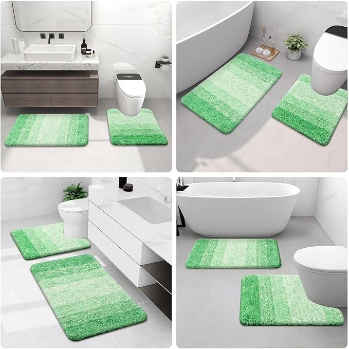 Arotive Microfiber Bathroom Rugs, Shaggy Soft and Absorbent Bath Rug, Non-Slip, Thick Plush Machine Washable Dry Bath Mats for Bathroom, Tub and Shower, 47x24, Green, Rectangular