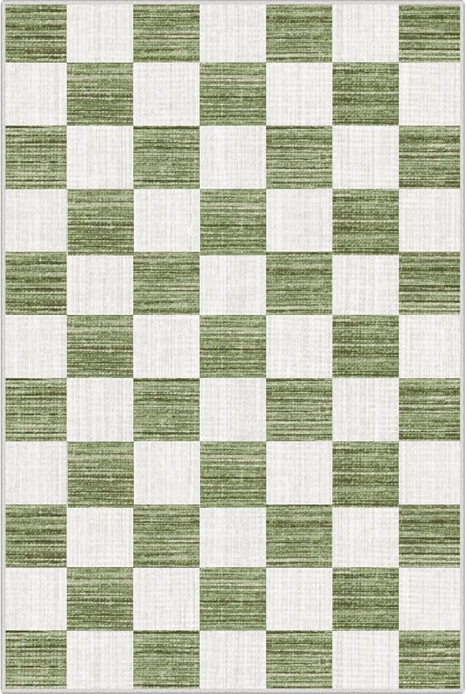 Front Door Mat Outside Entrance - 2x3 Green White Non-Slip Washable Doormat Indoor Outdoor Mat Entry Rug Geometric Checkered Small Layered Area Rug for Entryway Kitchen Front Porch Decor