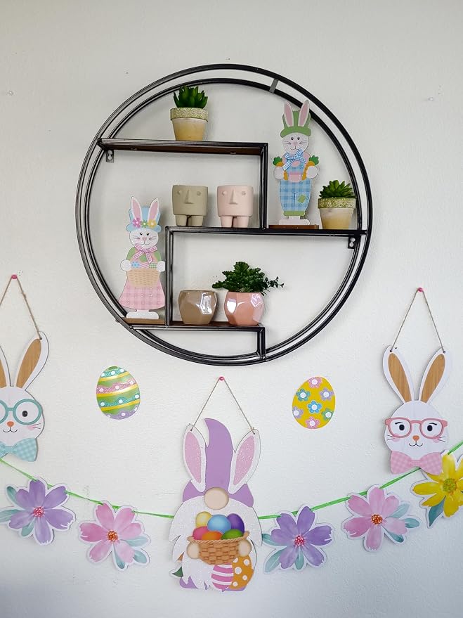 Admired By Nature, 23" Mounted Iron Circle Hanging Storage Shelving Floating Shelf 3 Tier Floating Circular Wall Decor Round Decorative Hanging Shelves, Sphere Shape Wall Shelf For Home, Black, 1 unit