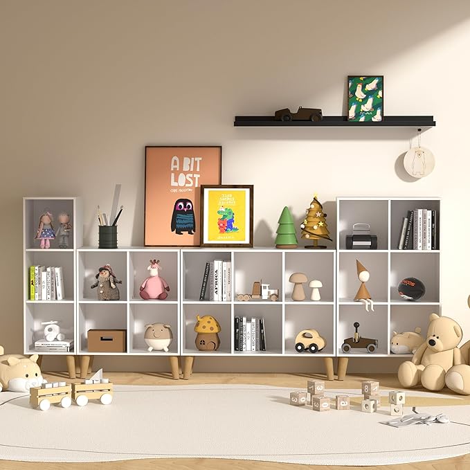 3 Cube Storage Organizer with Legs, 3 Tier Cube Low Bookcase Freestanding Storage Display Organizer for Home Office, Three-Cubes Open Shelf Short Bookshelf (White, 3 Cube)
