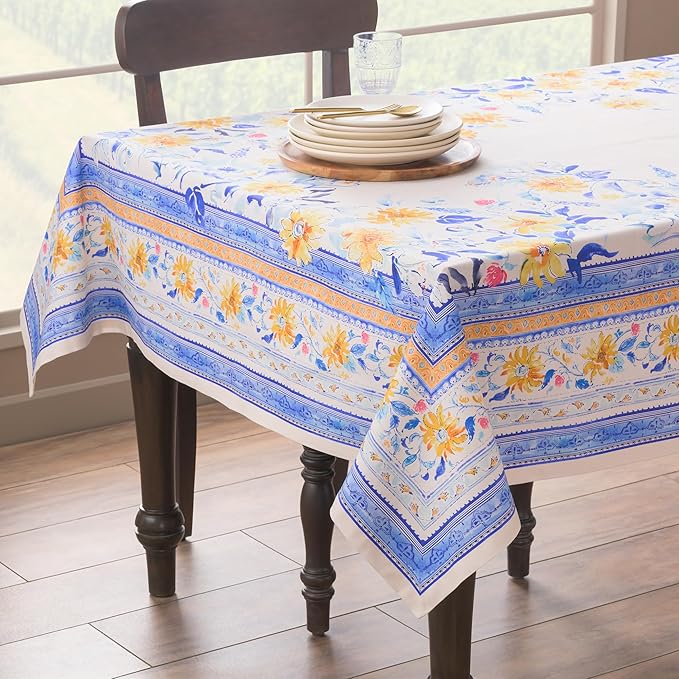 Maison d' Hermine Table Cloth Rectangle Table 100% Cotton 70 x 140 Inches Tablecloth Reusable Decorative for Dining Room Farmhouse Home Valentines Day Decorations Spring Summer - Girassol
