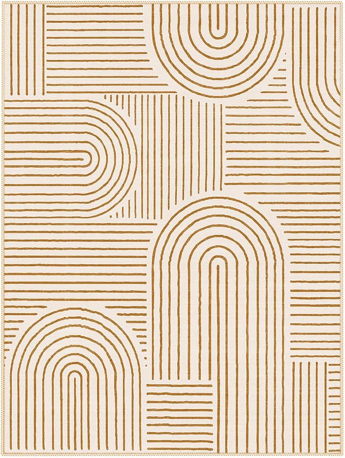 Lahome Abstract Area Rugs 9x12 Living Room, Soft Washable 9x12 Area Rug for Bedroom, Ultra-Thin Non-Slip Modern Non-Shedding Accent Carpet for Dining Room Office Darrell, Orange