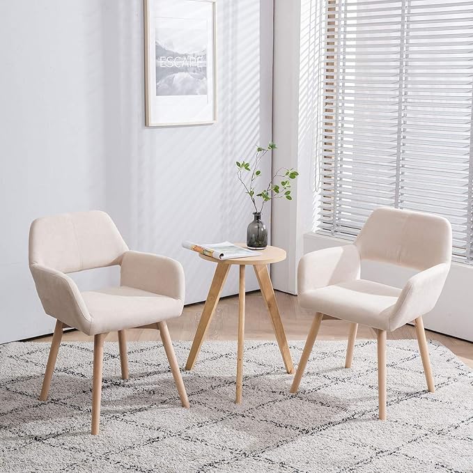 Mid Century Modern Dining Chairs Set of 6 & 4 & 2 Comfy Accent Chair Upholstered Kitchen Dining Living Room Chairs for Bedrooms Waiting Room Home Arm Desk Chair No Wheels (Beige, 6)