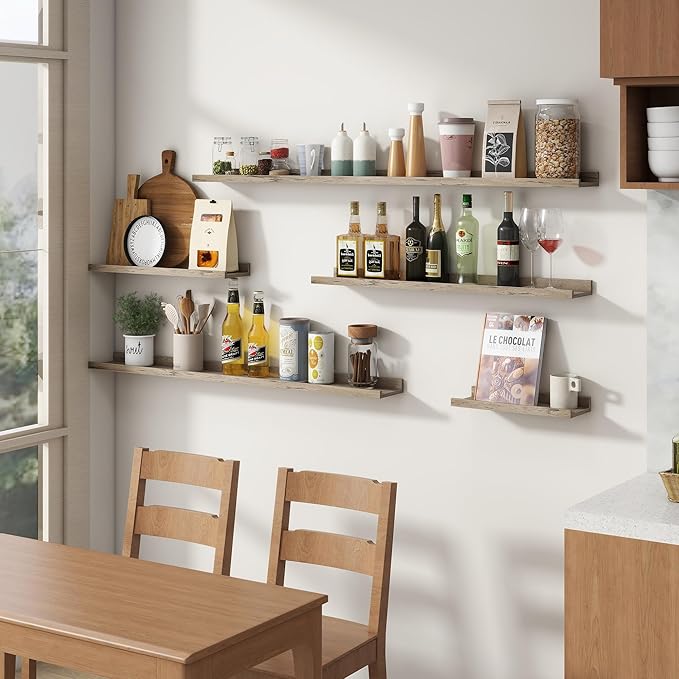 Floating Picture Ledge Shelves Set of 4, 48 Inch Shelves with Lip, Large Nursery Book Shelf for Toys Storage, Kids Bookshelf, Living Room, Bedroom Decor Frames
