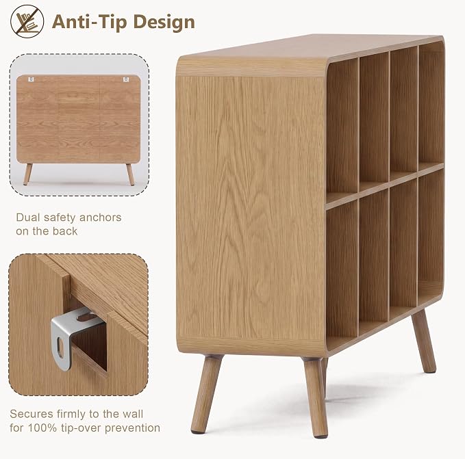 YOSHOOT 6 Cube Bookshelf - 35.4" Wood Cube Bookcase with Legs, Open Cubby Bookshelves with Curved Profile Design for Bedroom, Living Room,Home Office, Nature