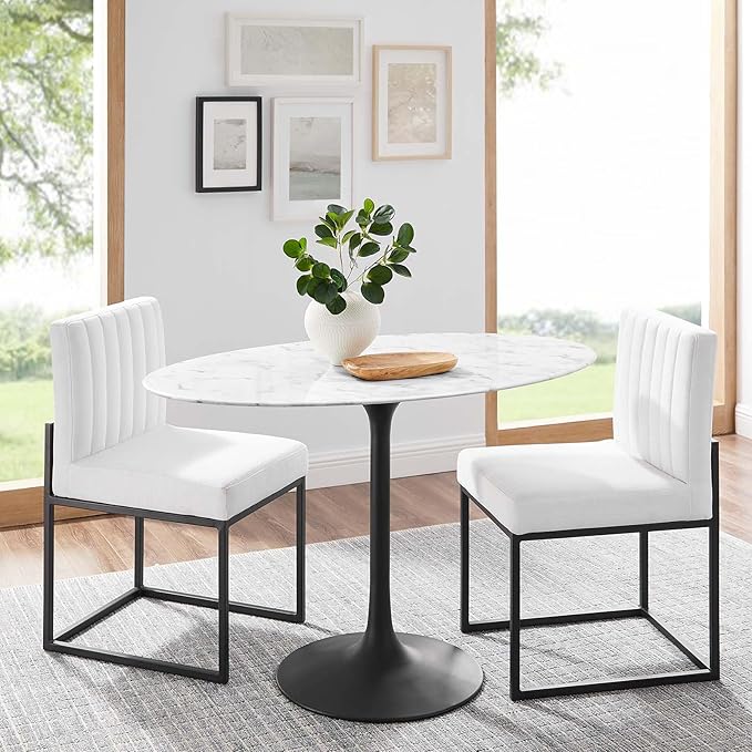 Modway Lippa 48" Oval Artificial Marble Dining Table, Black White