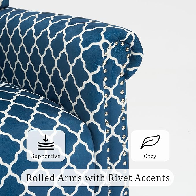 Plaid Accent Chair Set of 2, Mid-Century Modern Wingback Armchair Club Sofa Chair Living Room Chair for Bedroom, Balcony, Lounge (Blue Check)