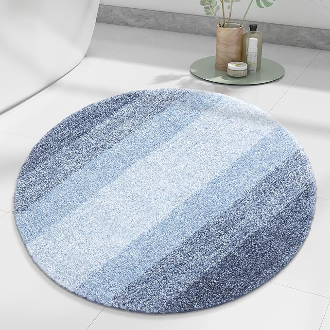 Arotive Microfiber Bathroom Rugs, Shaggy Soft and Absorbent Bath Rug, Non-Slip, Thick Plush Machine Washable Dry Bath Mats for Bathroom, Tub and Shower, 24x24, Light Blue, Round