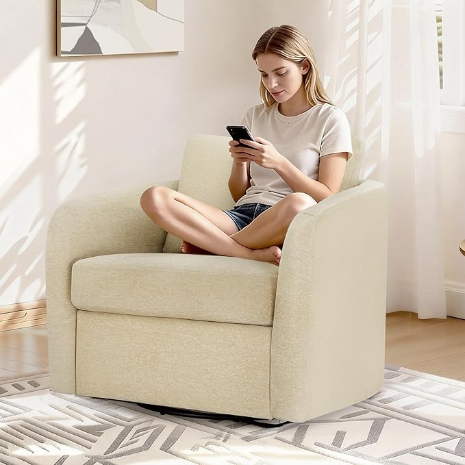 Swivel Accent Chair with Storage Ottoman, Upholstered Barrel Chair with Washable Slipcover for Living Room Bedroom Reading Waitingroom,2 Box,Sand