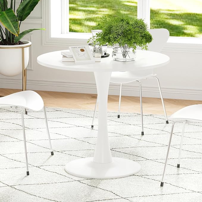 Soohow 31.5" Small Round Dining Table Seats Up to 2-4 People,Wood Tabletop Tulip Dining Table with Metal Pedestal Base