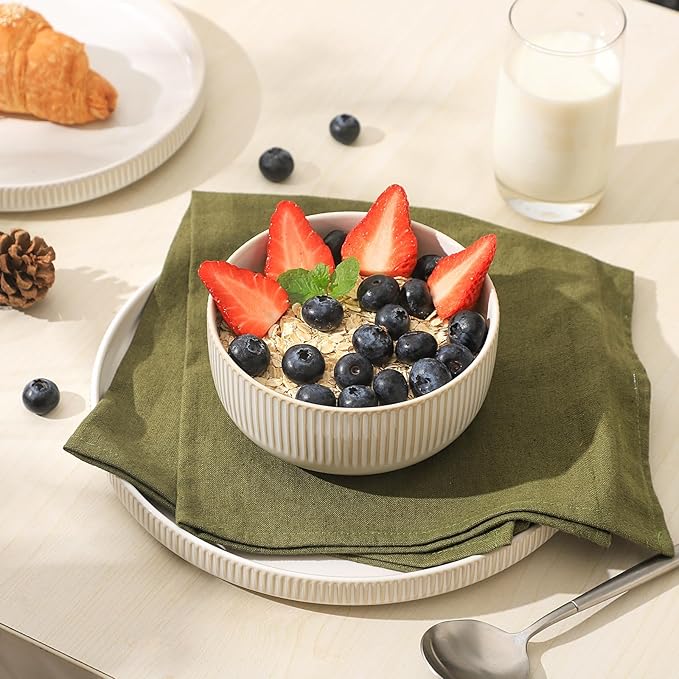Frewinky Ceramic Dinnerware Sets for 6, Round Reactive Glaze Porcelain Plates and Bowls Sets, Scratch Resistant Modern Dishes Set, Dishwasher & Microwave Safe, Service for 6-White
