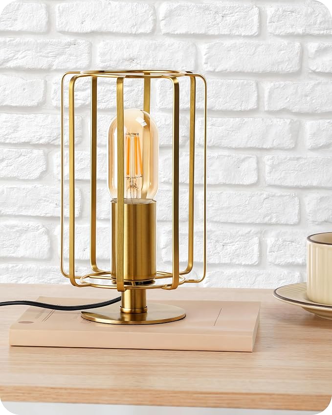 Industrial Table Lamp Set of 2, Small Brass Desk Lamp with Dimmable 2400K Warm Light LED Bulb, Vintage Desk Lamp, Nightstand Lamp for Bedroom, Study, Office, Small Space, Gold D05TLP205