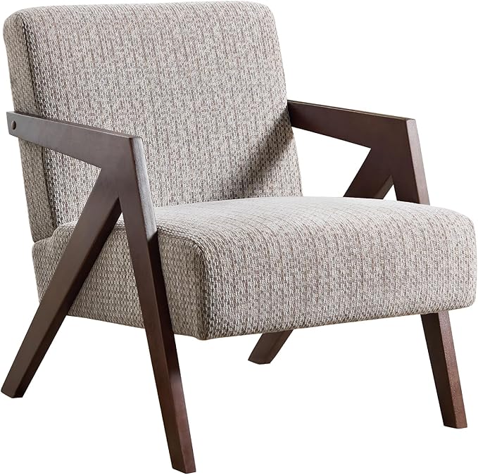 Bonzy Home Mid-Century Modern Accent Chair with Solid Wood Frame, Upholstered Armchair for Bedroom & Living Room,Reading Side Chair with Soft Lien Fabric Cushion,Easy Assembly