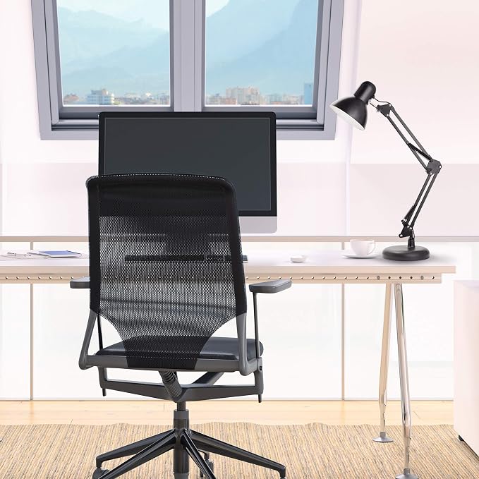 Newhouse Lighting 24-in. Wright Painted Black Metal Swing Arm Lamp with Weighted Base and Clamp NHDK-WR-BK, Tall Desk Lamp for Home Office or Home Improvement, Adjustable Office Desk Accessory