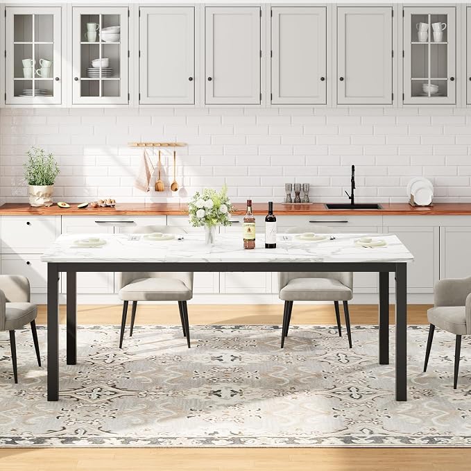 IDEALHOUSE 79 Inch Industrial Dining Table for 4-6 Person Rectangle Kitchen Table with Metal Legs,Round Corners, Writing Desk, for Modern Farmhouse, for Kitchen, Dining Room,Quick Assembly,Wood