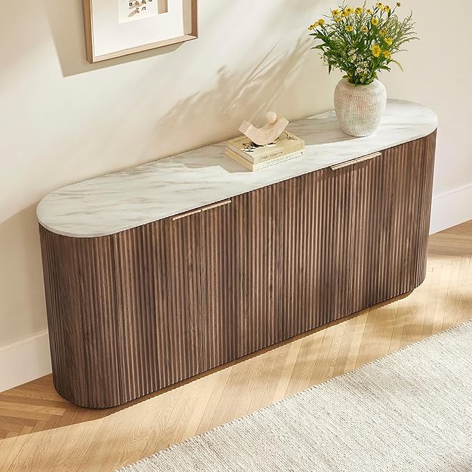 CHITA 70" Sideboard Buffet Cabinet with Storage, Living Room Accent Cabinet with Doors and Adjustable Shelves, for Bar, Kitchen, Walnut - Faux Marble