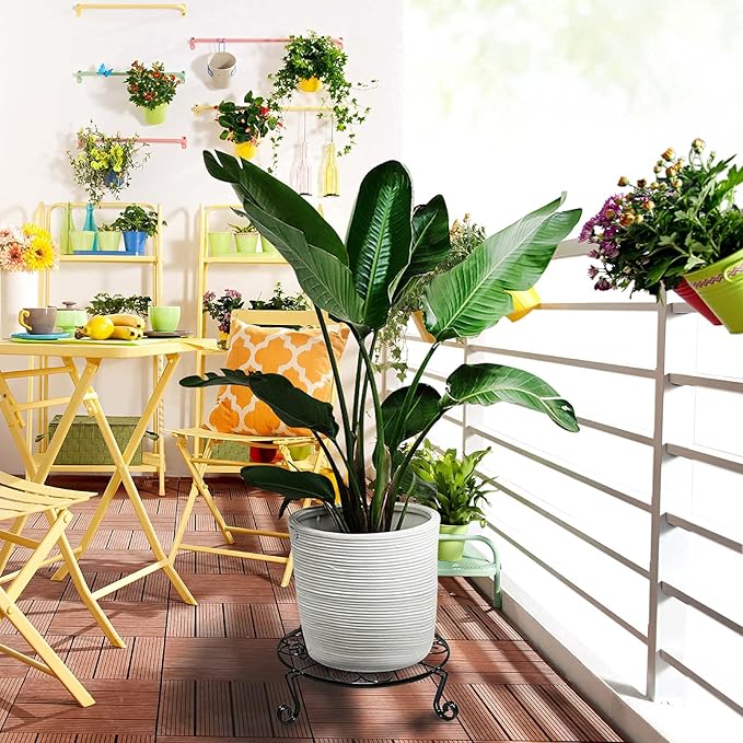 2 packs 12" Black Metal Plant Stands Heavy Duty Plants Holder Outdoor Indoor, Round Wrought Iron Sturdy Flower Planter Pot Stand, Corner Gardening Inside Potted Plant Risers - 12Inches