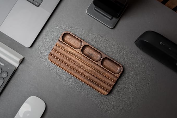 MUUJEE Wooden Desk Pen Pencil Organizer - 7.5 x 3.75 for Work Teacher Dad Wood Pencils Tray Work Minimalist Rustic, Gift for The Man who has it All