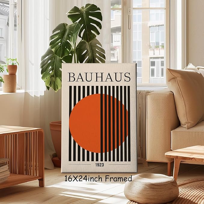 Bauhaus Abstract Geometric Wall Art Bauhaus Exhibition Poster Orange and Black Artwork Mid Century Modern Pictures Wall Decor Geometric Orange Poster Abstract Minimalist Painting Room 16x24in Framed