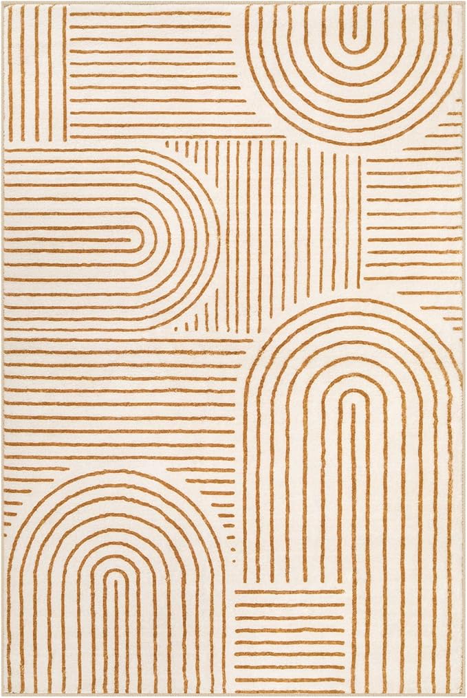 Lahome Abstract Washable Area Rug 6x9, Soft 6x9 Rug for Living Room Ultra-Thin Non Slip Bedroom Rug, Rainbow Orange Throw Carpet for Dining Room Darrell (6'x9',Orange)