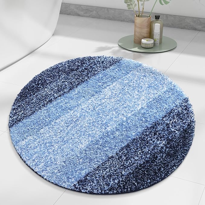 Arotive Microfiber Bathroom Rugs, Shaggy Soft and Absorbent Bath Rug, Non-Slip, Thick Plush Machine Washable Dry Bath Mats for Bathroom, Tub and Shower, 30x30, Blue, Round