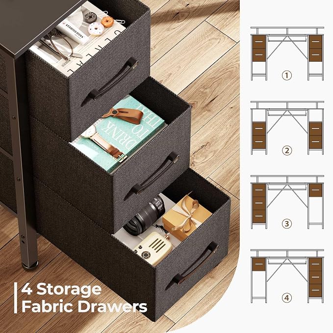 Seventable Computer Desk 55.1" with LED Lights & Power Outlets, Home Office Desk with 4 Drawers, Writing Desk with Keyboard Tray, Study De sk with Monitor Stand, Work for Home Office, Black