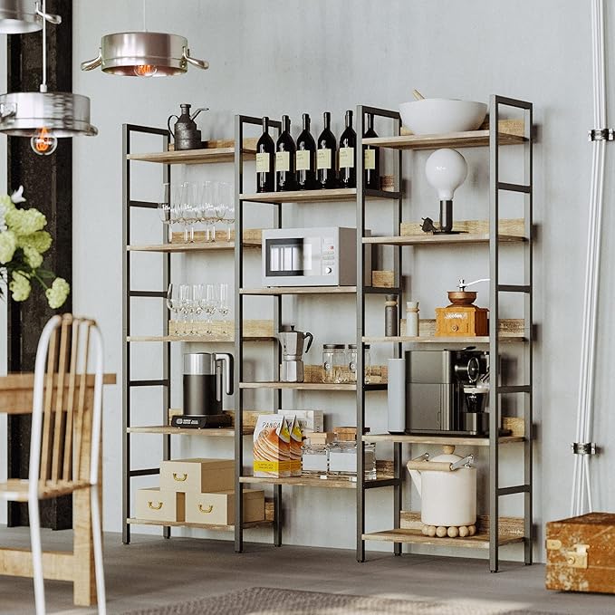 IRONCK Book Shelf, Bookshelves and Bookcases, 5 Tiers Bookshelf with Baffles, Large Bookshelf with Metal Shelving, Triple Wide Shelves for Living Room, Home Office