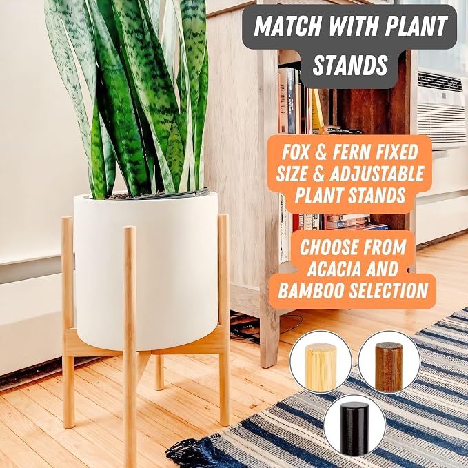 Fox & Fern Large Indoor Planter, Modern Large Plant Pot for Indoor or Outdoor, UV and Frost Resistant - 10 Inch, Fiberstone, Matte White Flower Pot with Drainage Plug, Lightweight