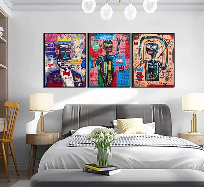 MTLXSBLT 3 Pcs Modern Graffiti Posters Wall Art Street Abstract Painting Graffiti Pictures Colorful Abstract Character Canvas Prints For Artist Living Room Bedroom Bathroom Wall Decor Unframed