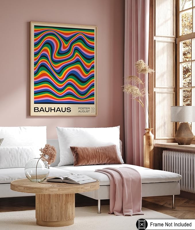 Poster Master Bauhaus Poster - Psychedelic Waves Print - Abstract ART - Rainbow ART - Groovy Style - Chic Boho - Mid Century Modern - Living Room or Bedroom Wall Decor - 11x14 UNFRAMED Wall Decor