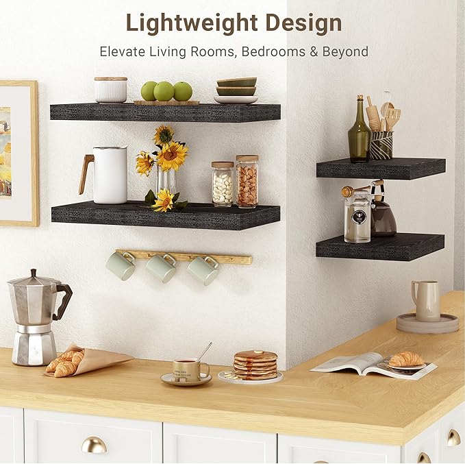 Vivelove 24 Inches Floating Shelves Wall Mounted, 10" Deep Wall Shelves for Bedroom, Bathroom, Living Room, Kitchen, Office, Home Decor, Modern Shelf, Set of 2, Black, 24x10.2x1.5