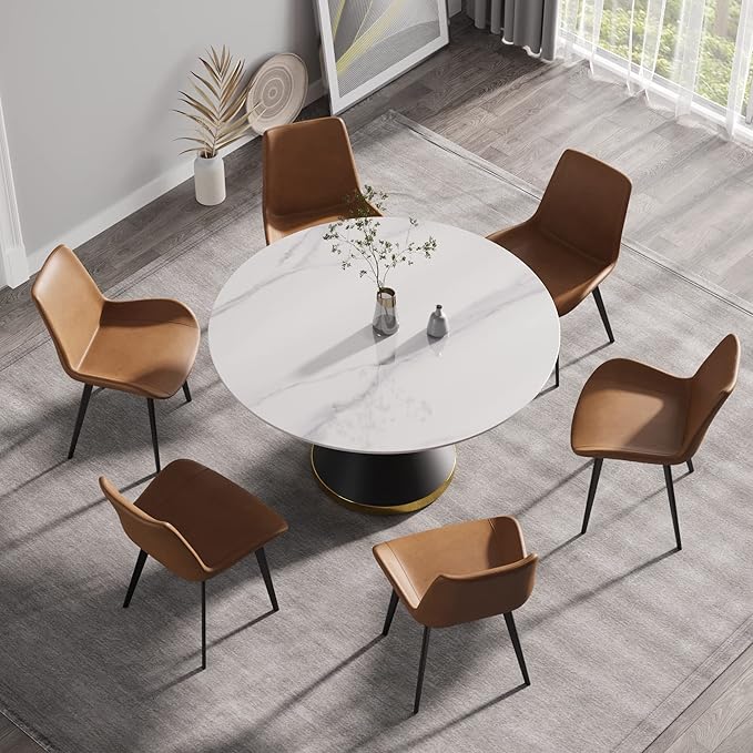 53.15" Round Dining Table, Mid Century Modern Dining Table with PU Base for 6-8 Person, Dining Room Table for Dining Room Kitchen,Living Room, Restaurant, White