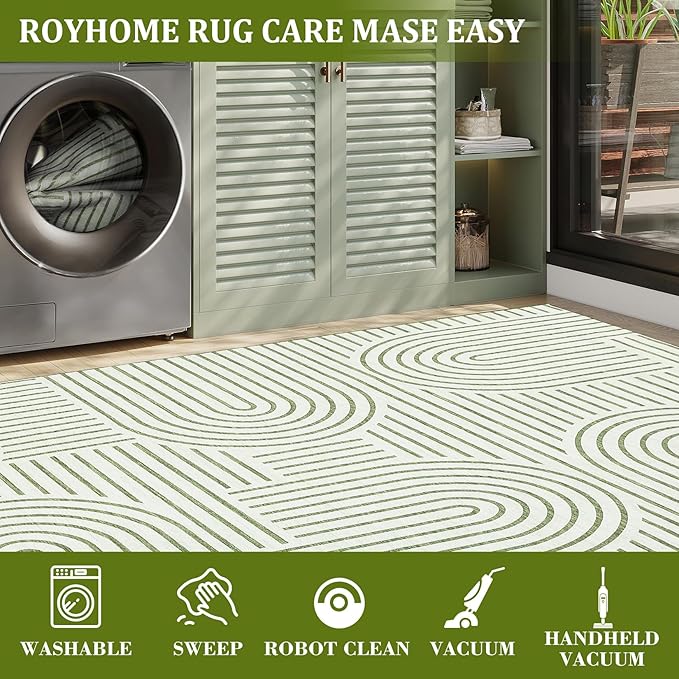 Modern Rug 2.5x10 Runners for Hallways, Abstract Kitchen Runner Rugs Non Slip Bath Runner, Rainbow Washable Rug for Bedroom, Soft Long Rugs for Entryway Bathroom Laundry Dorm, Green