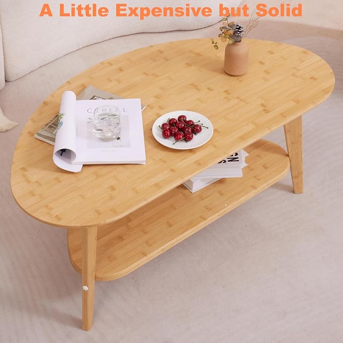 NAVREX Coffee Table, Mid Century Modern Oval Coffee Tables for Living Room, 100% Solid Wood, FSC Certifiled 40.2"*22" Round Center Table, Value Lies in Material, Easy Assembly