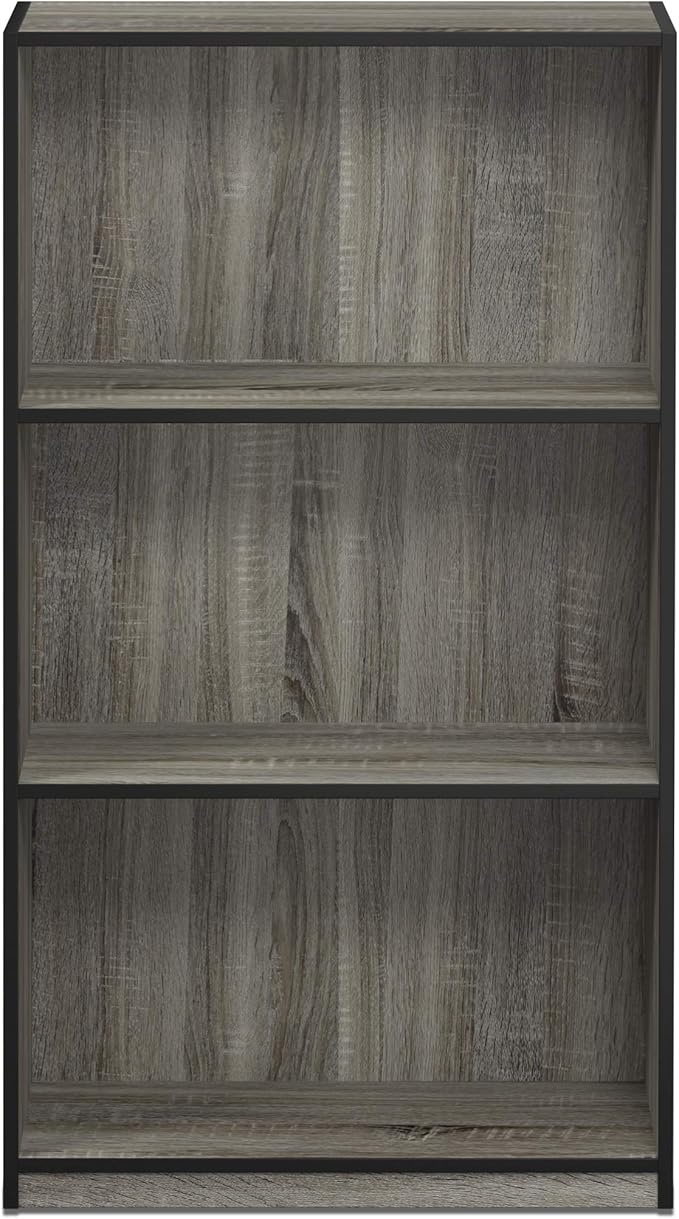 Furinno BASIC Book Shelf, 3-Tier Modern Bookshelf, Bookcase with Open Shelves, 9.3 x 21.8 x 39.5, for Living Room, Bedroom, Home Office, French Oak/Black