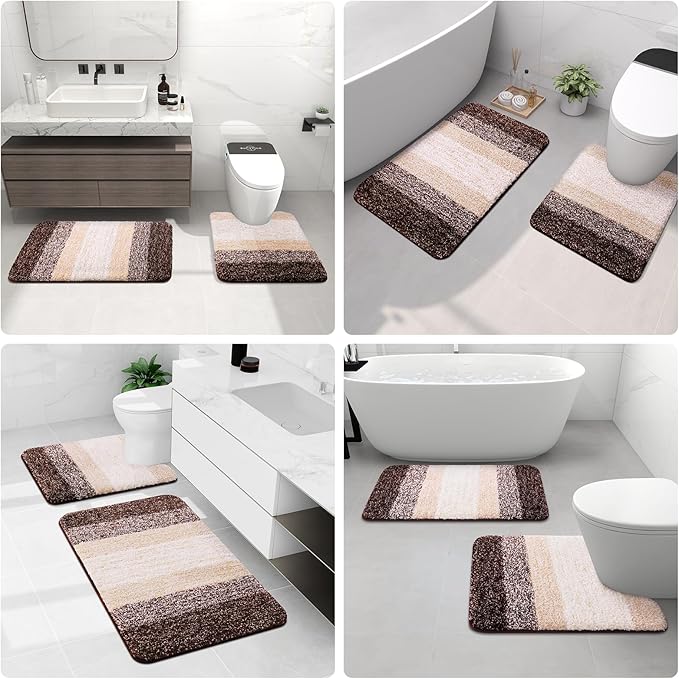 Arotive Microfiber Bathroom Rugs, Shaggy Soft and Absorbent Bath Rug, Non-Slip, Thick Plush Machine Washable Dry Bath Mats for Bathroom, Tub and Shower, 24x16, Brown, Rectangular
