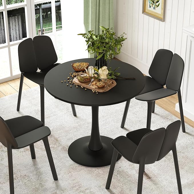 Soohow 31.5" Small Round Dining Table Seats Up to 2-4 People,Wood Tabletop Tulip Dining Table with Metal Pedestal Base