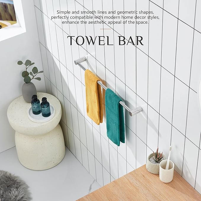 KOKOSIRI Towel Bars for Bathroom Wall Mounted 20'' Towel Rack Polished Chrome Single Rod for Lavatory Bathroom Hardware Stainless Steel, B4007CH-L20