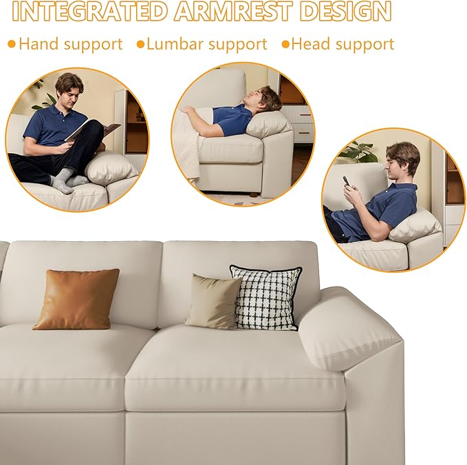 EASE MOOSE Faux Leather Sectional Couch, Oversized Modular Sofa, Modern Comfy Modular Couch, Scratch Resistant Material Sofas, U Shaped Couch for Big Spaces, Beige