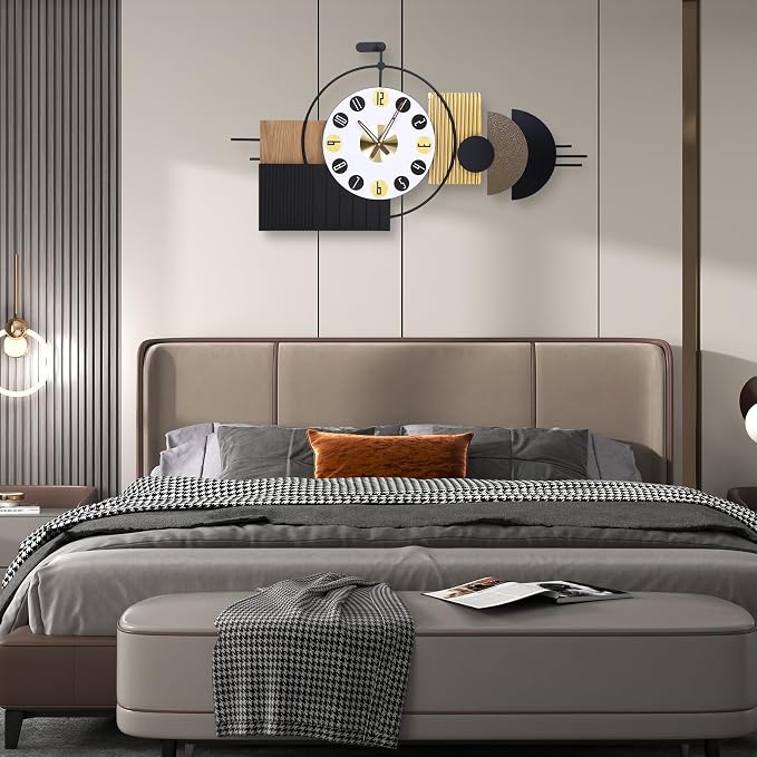 Luxury Modern Wall Clocks-Large Geometric Dial Wall Clock Battery Operated,Wood Metal Frame Big Clock Silent Non Ticking for Living Room, Bedroom,Kitchen,Office -42X21.6 Inch