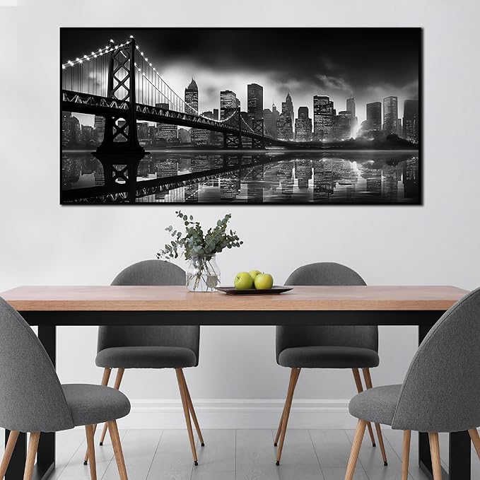 Brooklyn Bridge Wall Art for Living Room Large City Wall Decor for Bedroom Home Office Decor with Black Frames 29 x 58 Inch