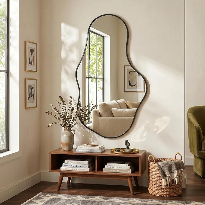 Irregular Wall Mirror, 24"x40" Black Abstract Asymmetrical Mirrors for Wall, Decorative Cloud Aesthetic Mirror for Bathroom, Bedroom, Cloakroom, Entryway, Shatter-Proof Aluminum Alloy Frame