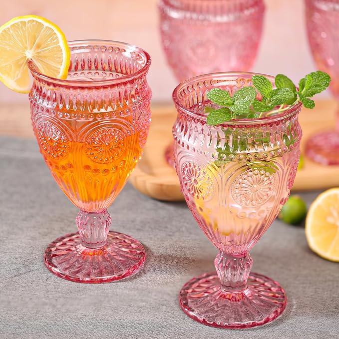 Darlion Wine Goblets, Goblet Glasses, Pink Goblets, Wine Glasses Set of 4, Pink Glasses Drinking for Party Home Wedding
