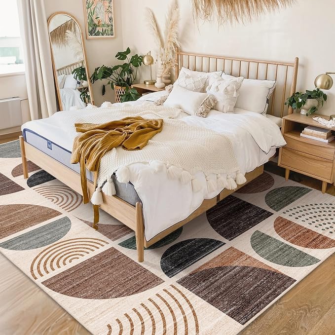 MUJOO 5x7 Area Rugs Washable,Boho Rugs for Living Room Bedroom Play Room,Large Throw Floor Carpet Non Slip Soft Modern Abstract Brown