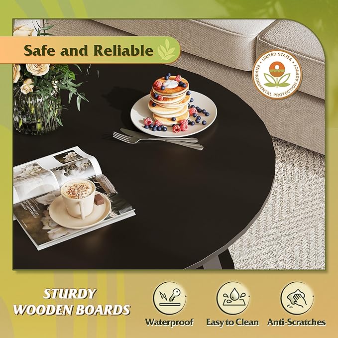WLIVE Round Coffee Table, 2-Tier Wood Coffee Table with Storage Shelf, Tapered Legs, Circle Wood Small Center Table for Living Room, Apartment, Easy Assembly, Black