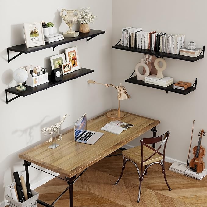 Axeman Deep Floating Shelves Black- 24 Inch Wide x 12 Inch Deep Wall Shelves Set of 2 - Black Wood Wall Shelves for Living Room Bedroom Laundry Room