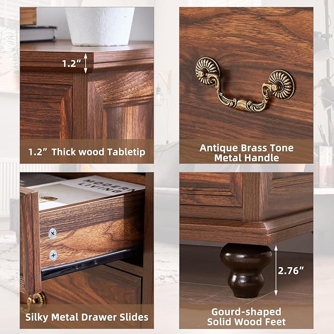 Farmhouse 7 Drawers Dresser Sets of 2 for Bedroom, Brown 54 Inch Wide Chest of Drawers w/ 4 Wooden Legs, Large Vintage Rustic Closet Dressers for Living Room, Wood TV Stand
