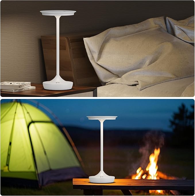 2 Pack LED Rechargeable Cordless Table Lamps, Portable Outdoor Battery Operated 3 Color Stepless Dimming Tables Light with Memory Function for Patio Restaurant Dining Room White